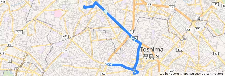 Mapa del recorrido 池01 de la línea  en Токио.