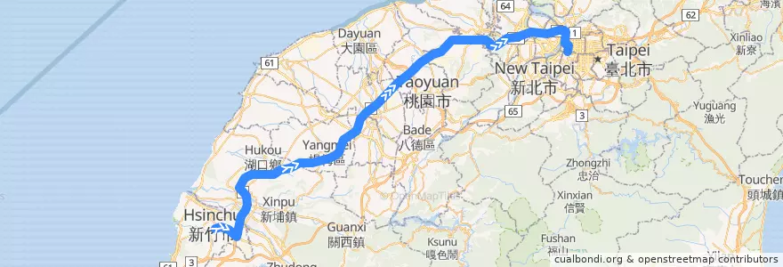 Mapa del recorrido 2011 臺北市-新竹市(返程) de la línea  en 臺灣.
