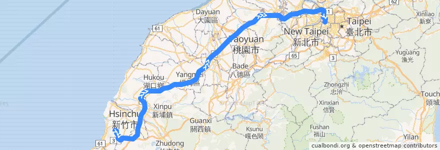 Mapa del recorrido 2011 臺北市-新竹香山牧場[經茄苳交流道](返程) de la línea  en 臺灣.