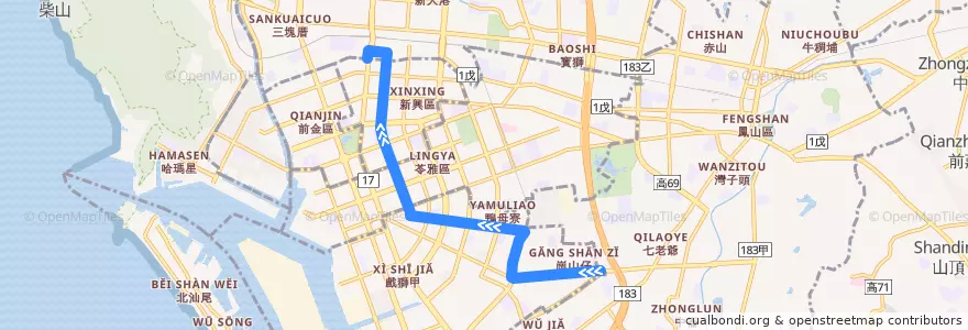 Mapa del recorrido 26路(往程) de la línea  en Гаосюн.