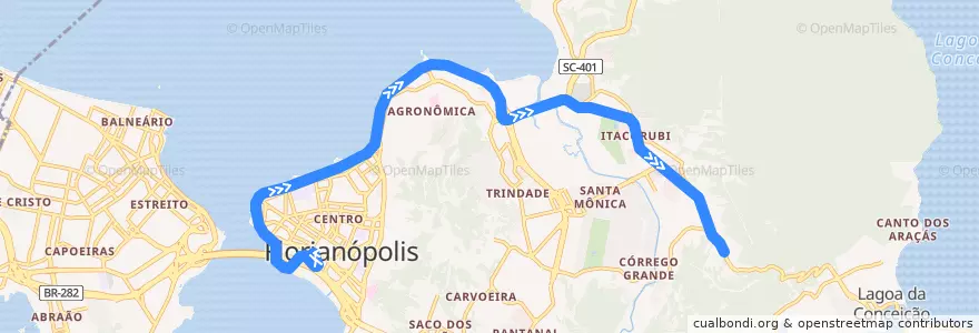 Mapa del recorrido Ônibus 150: Única via Beira-Mar, TICEN => Bairro, Ida de la línea  en Florianópolis.