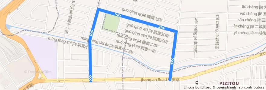 Mapa del recorrido 紅7(繞駛明鳳_往程) de la línea  en Kaohsiung.