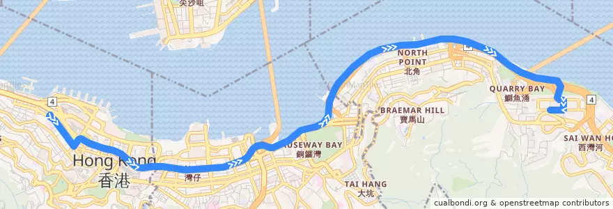 Mapa del recorrido Bus 720P (Central (Gilman Street) → Taikoo Shing) de la línea  en 香港島.