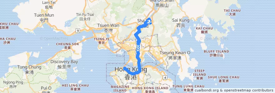 Mapa del recorrido Cross-harbour Bus 182 (Yu Chui Court → Central (Macau Ferry)) de la línea  en 新界 New Territories.