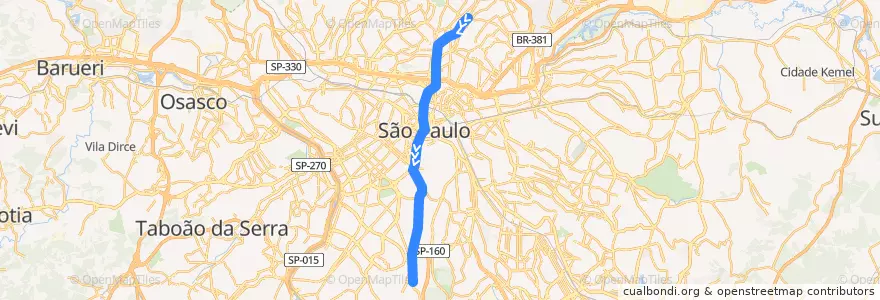 Mapa del recorrido Linha 1 - Azul: Tucuruvi ⇒ Jabaquara de la línea  en São Paulo.