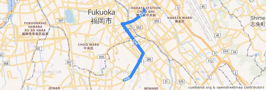 Mapa del recorrido 西鉄バス65番 de la línea  en 福岡市.