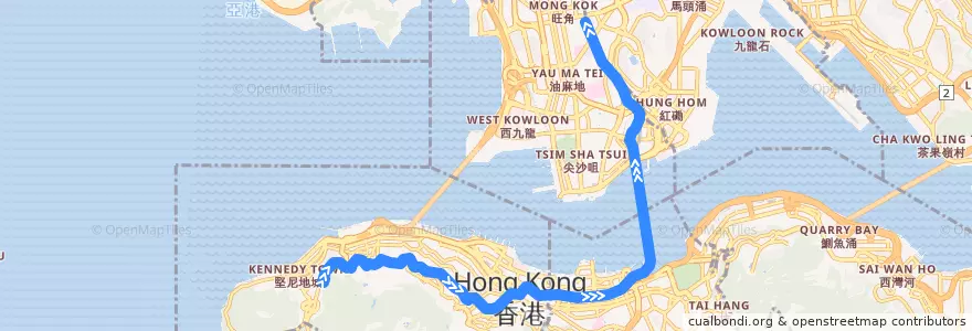 Mapa del recorrido Cross-harbour Bus 103P (Pokfield Road → Mong Kok (Yim Po Fong Street)) de la línea  en 신제.