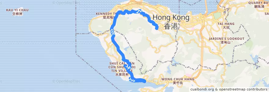Mapa del recorrido Bus 40P (Wah Kwai Estate - Robinson Road) de la línea  en Pulau Hong Kong.