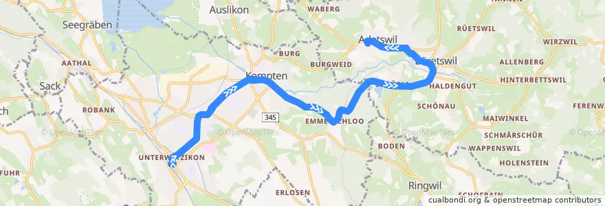 Mapa del recorrido Bus 851: Wetzikon ZH, Bahnhof => Adetswil, Sunneberg de la línea  en Bezirk Hinwil.