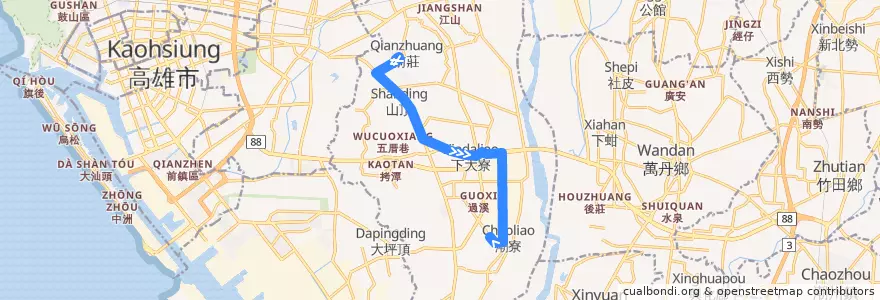 Mapa del recorrido 橘20D(往程) de la línea  en 大寮区.
