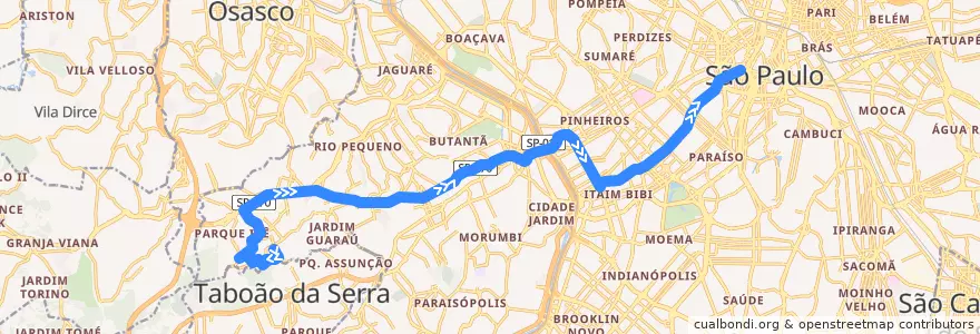 Mapa del recorrido 8610-10 Terminal Bandeira de la línea  en São Paulo.