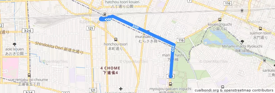 Mapa del recorrido Bus 三鷹の森ジブリ美術館循環ルート 三鷹駅->三鷹の森ジブリ美術館 de la línea  en 東京都.