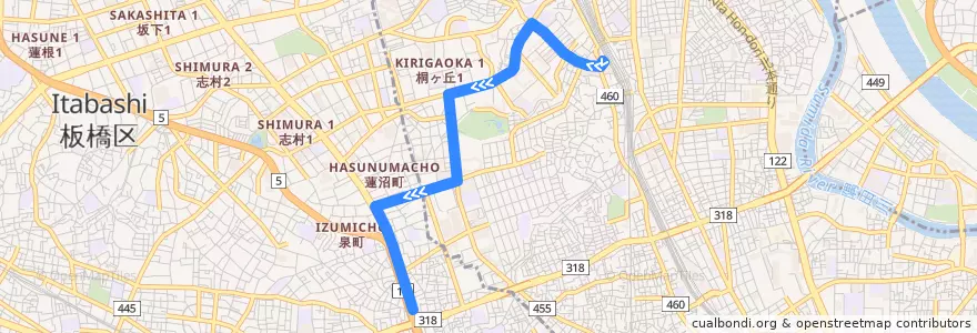 Mapa del recorrido 赤57-2 de la línea  en 北区.