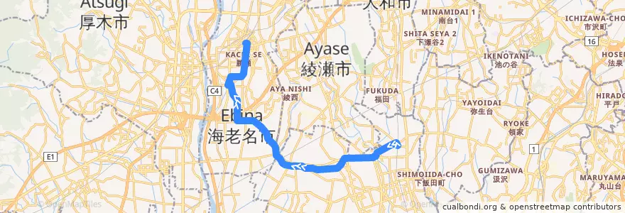 Mapa del recorrido 長16 海老名駅東口行 de la línea  en 神奈川県.