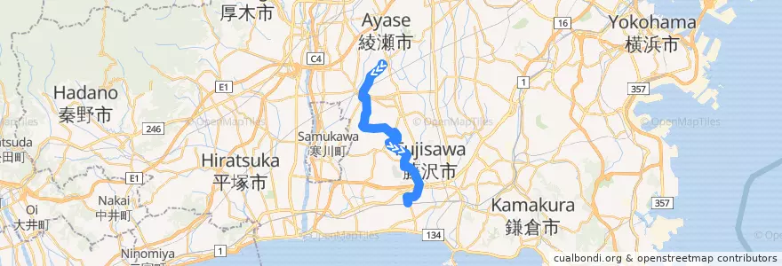 Mapa del recorrido 辻33 辻堂駅北口行 矢崎・駒寄・羽鳥山経由 de la línea  en 藤沢市.