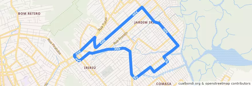 Mapa del recorrido Iririú via Jardim Iririú de la línea  en ジョインヴィレ.
