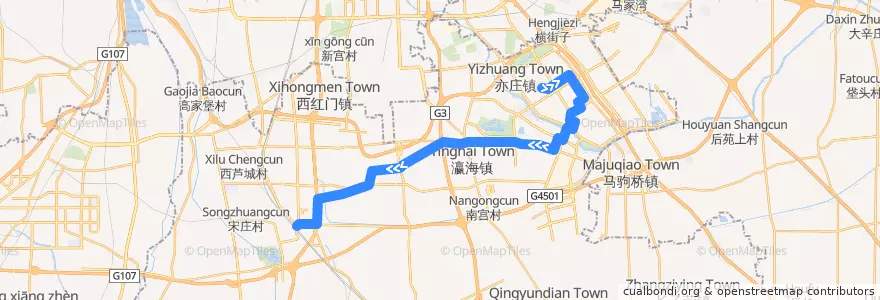 Mapa del recorrido Bus 兴16: 贵园南里 => 黄村火车站 de la línea  en 大兴区.