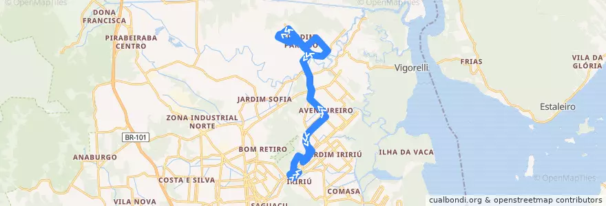 Mapa del recorrido Paraíso - Iririú de la línea  en ジョインヴィレ.