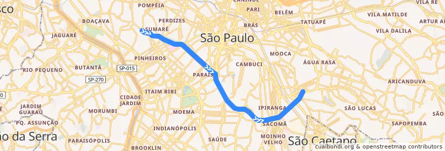 Mapa del recorrido Linha 2 - Verde: Vila Madalena ⇒ Vila Prudente de la línea  en São Paulo.