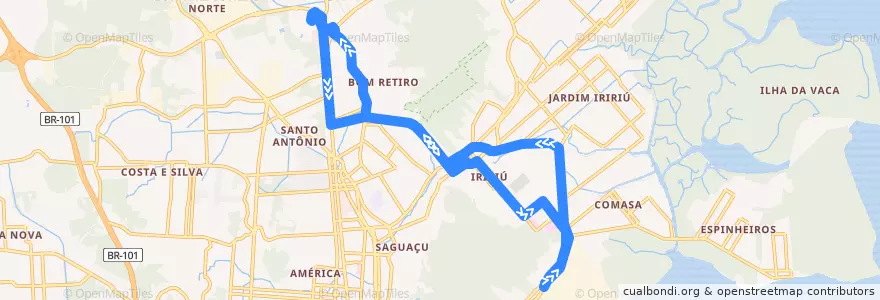 Mapa del recorrido Campus/Iririú/Tupy de la línea  en Joinville.