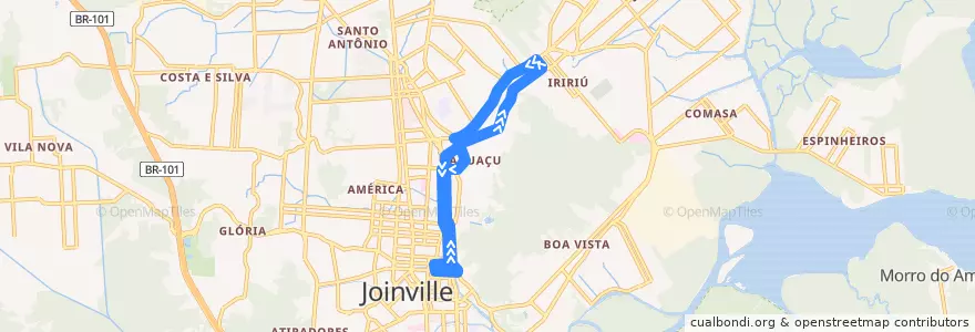 Mapa del recorrido Iririú/Centro - Linha Direta de la línea  en Joinville.