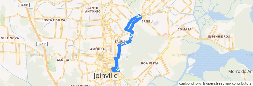 Mapa del recorrido Iririú/Centro via Castro Alves de la línea  en Joinville.
