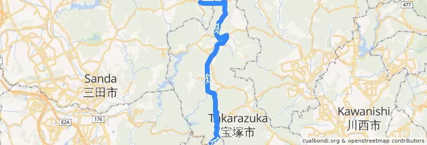 Mapa del recorrido 10: JR武田尾→波豆川 de la línea  en Takarazuka.