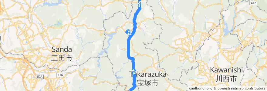 Mapa del recorrido 12: 上佐曽利→JR武田尾 de la línea  en 宝塚市.