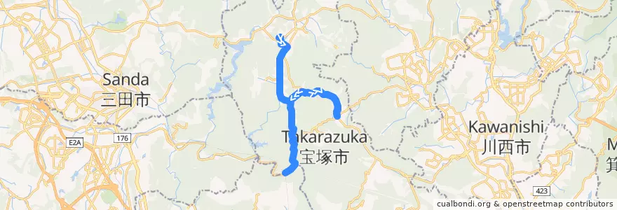 Mapa del recorrido 17: 西谷小学校前→JR武田尾 de la línea  en 宝塚市.