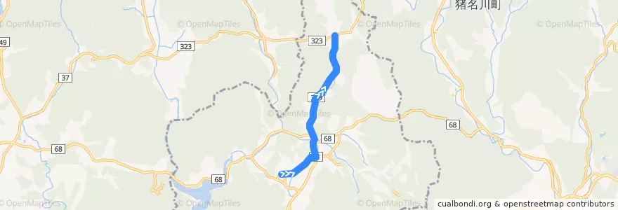 Mapa del recorrido 9: 西谷小学校前→上佐曽利 de la línea  en 宝塚市.