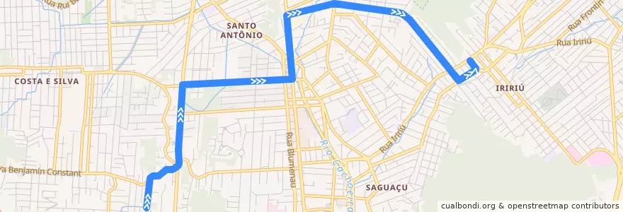Mapa del recorrido Anhanguera/Iririú de la línea  en Joinville.