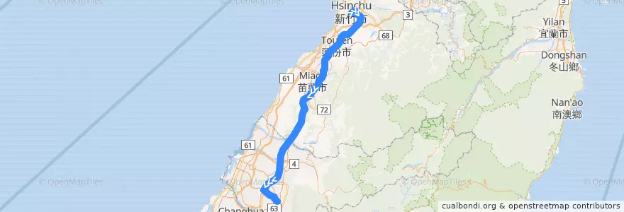 Mapa del recorrido 9010 台中-新竹(返程) de la línea  en Тайвань.