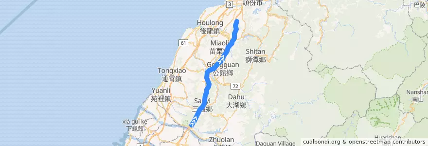Mapa del recorrido 9010 台中-新竹 de la línea  en 苗栗縣.