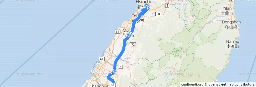 Mapa del recorrido 9010 台中-新竹[經中華大學](返程) de la línea  en Taïwan.