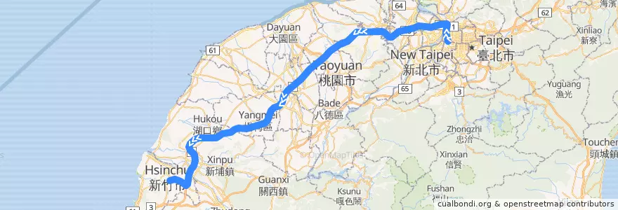 Mapa del recorrido 2011 臺北市-新竹市(往程) de la línea  en 臺灣.