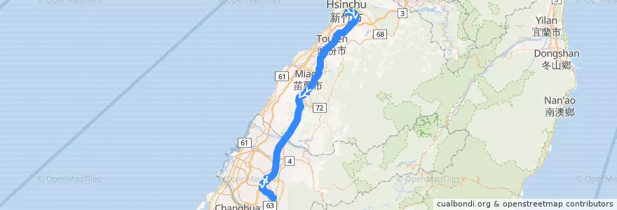 Mapa del recorrido 9010 台中-新竹[經大雅交流道] (返程) de la línea  en تايوان.
