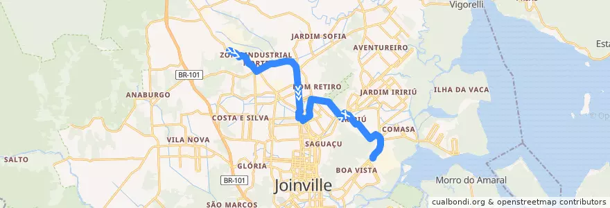 Mapa del recorrido Perini/Iririú/Tupy de la línea  en Joinville.