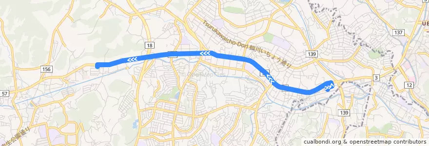 Mapa del recorrido 鶴川33系統 de la línea  en 町田市.