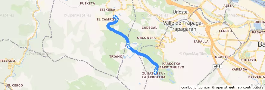 Mapa del recorrido Gallarta-Santurtzi de la línea  en Bilboaldea.