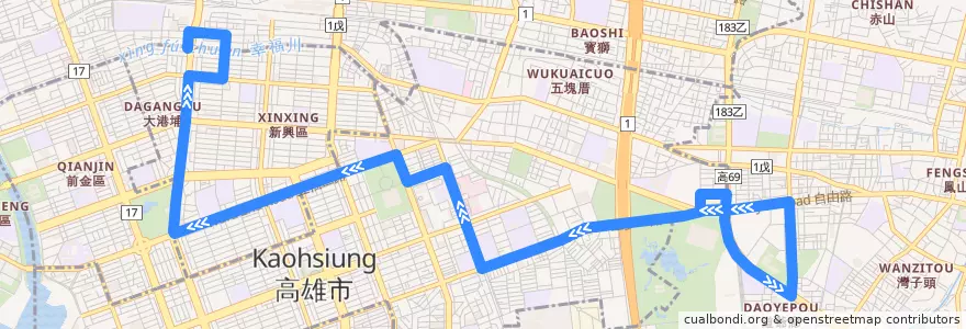 Mapa del recorrido 52A(往程) de la línea  en Kaohsiung.
