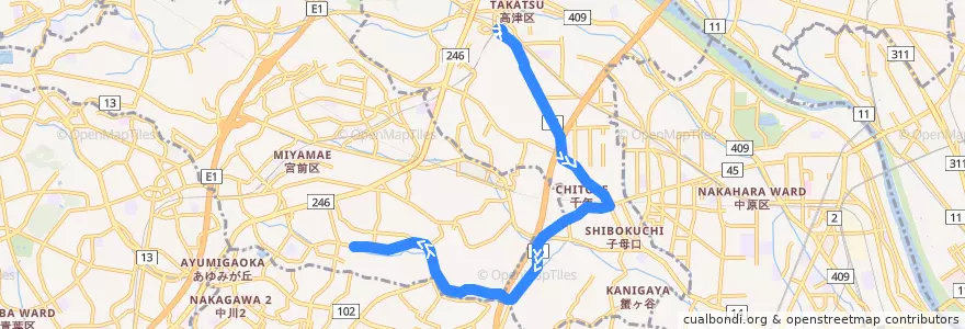 Mapa del recorrido 久末線 de la línea  en 川崎市.