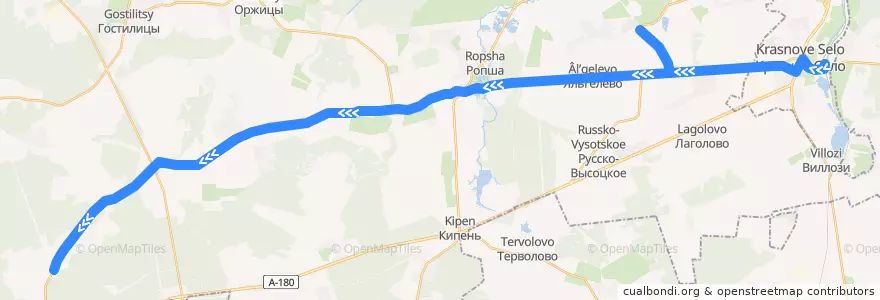 Mapa del recorrido Автобус № 454: ж/д станция Красное село => Клясино de la línea  en Ломоносовский район.