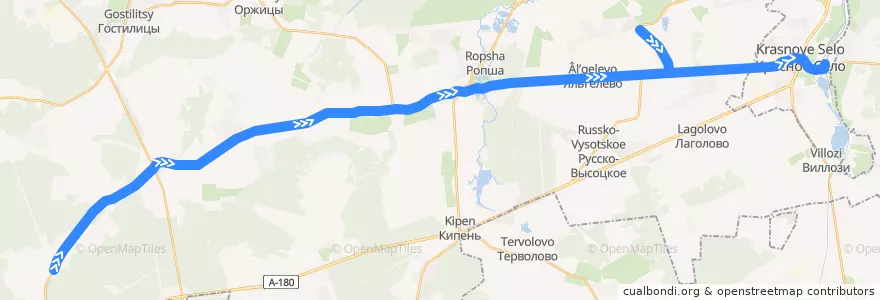 Mapa del recorrido Автобус № 454: Клясино => ж/д станция Красное село de la línea  en Kaarosta District.
