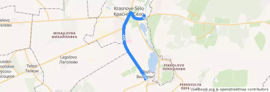 Mapa del recorrido Автобус № 477: Виллози => ж/д станция Красное село de la línea  en Красносельский район.