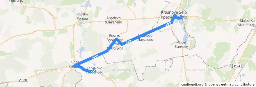 Mapa del recorrido Автобус № 547: Терволово => ж/д станция Красное село de la línea  en Oblast' di Leningrado.