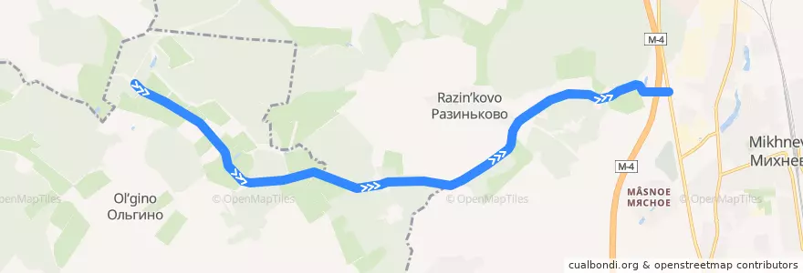 Mapa del recorrido Ст. Михнево - Берёзки de la línea  en городской округ Ступино.