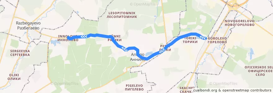 Mapa del recorrido Автобус № 458А: ж/д станция Горелово => Иннолово de la línea  en Ленинградская область.