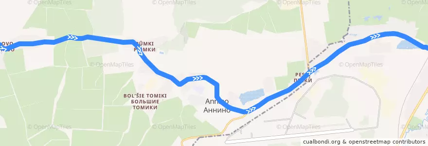 Mapa del recorrido Автобус № 458А: Иннолово => ж/д станция Горелово de la línea  en Ленинградская область.