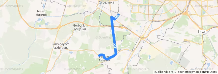 Mapa del recorrido Автобус № 461: ж/д станция Сергиево => Аннино de la línea  en Ленинградская область.