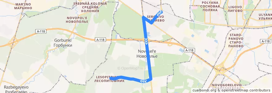 Mapa del recorrido Автобус № 462: ж/д станция Сергиево => Стрельнинский лесопитомник de la línea  en Ленинградская область.